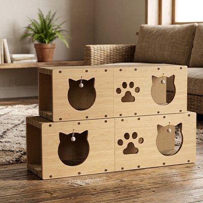 Griffoir Chat décor patte et tête de chat 