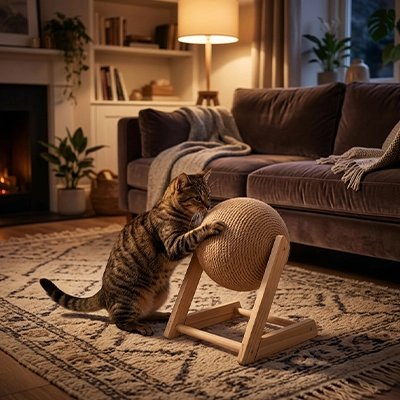Griffoir Chat et chat faisant ses griffes dessus dans salon
