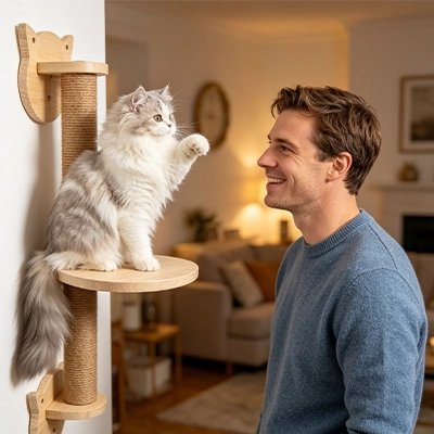 Griffoir Chat et chat sur tablette qui joue avec maître