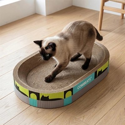 Griffoir Chat ovale griffé par siamois 