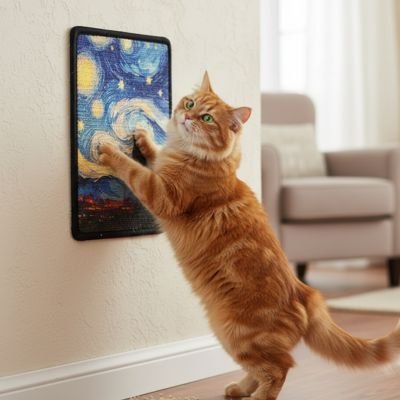 Griffoir Chat un chat dans la nuit étoilée | DuraPaw Design - chatjoue - Chatjoue