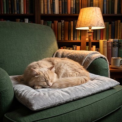 gros chat qui dort sur Tapis Chat sur  fauteuil vert 