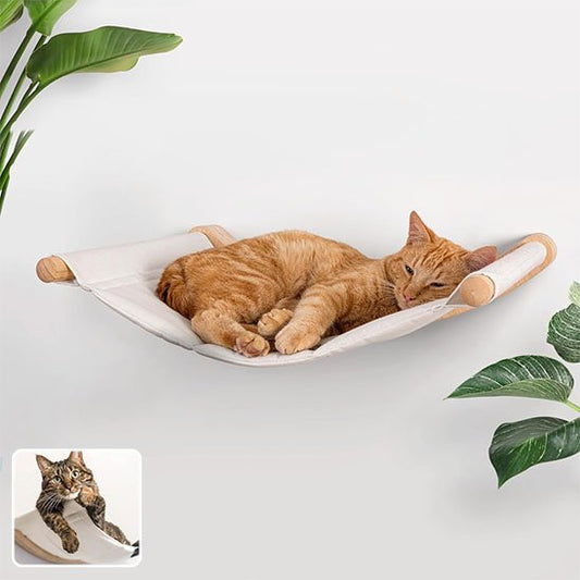 Hamac chat​ en bois blanc et tissus