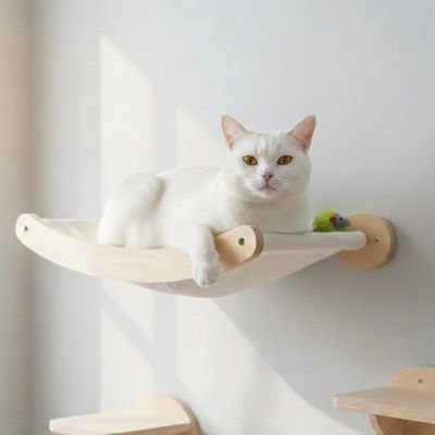 Hamac chat en bois blanc naturel