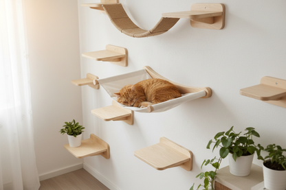 Hamac chat roux salon scandinave blanc