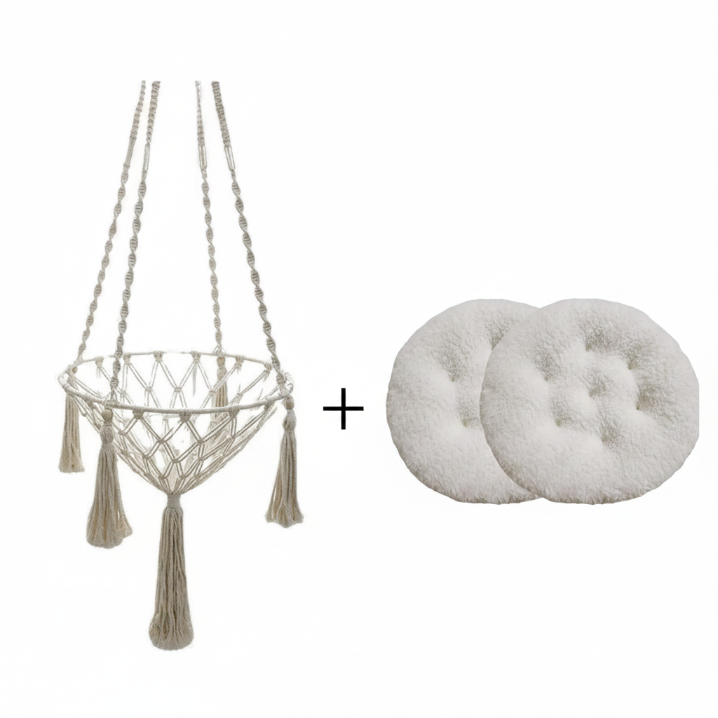 Hamac macramé + 2 coussins