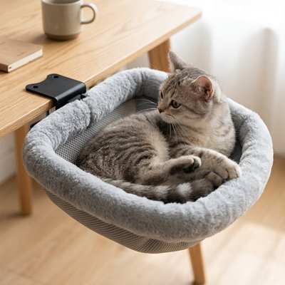 Hamac pour Chat se position sur tous les tables, bureaux, étagères etc