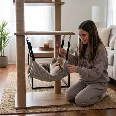 Hamac pour Chat s'installe facilement sur un arbre à chat