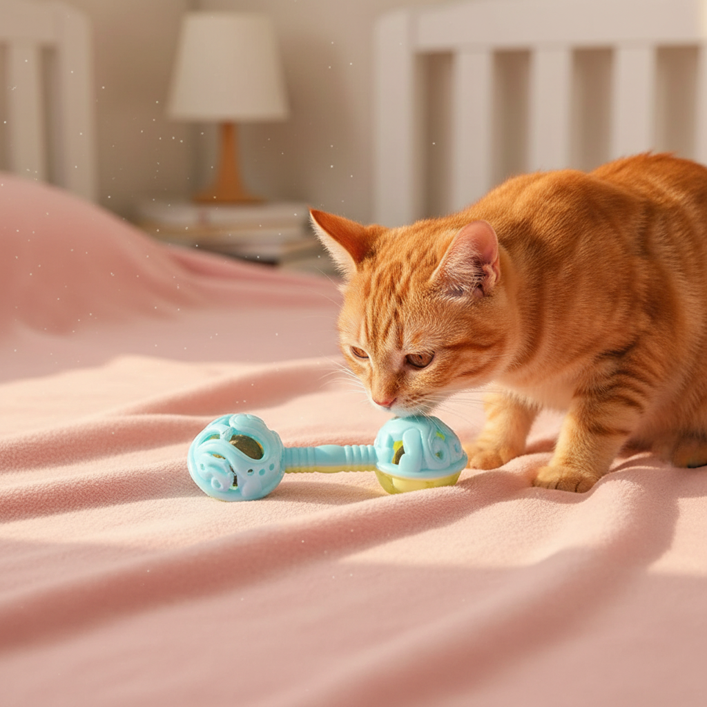 Hochet bleu-jaune - chat roux