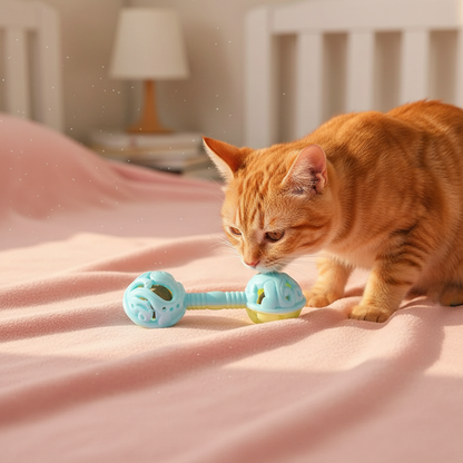 Hochet bleu-jaune - chat roux