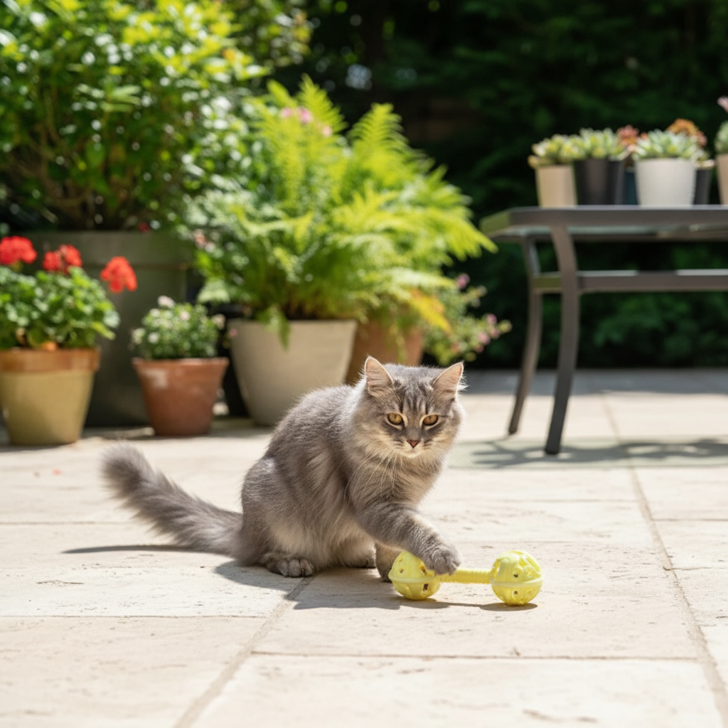 Hochet jaune - chat gris