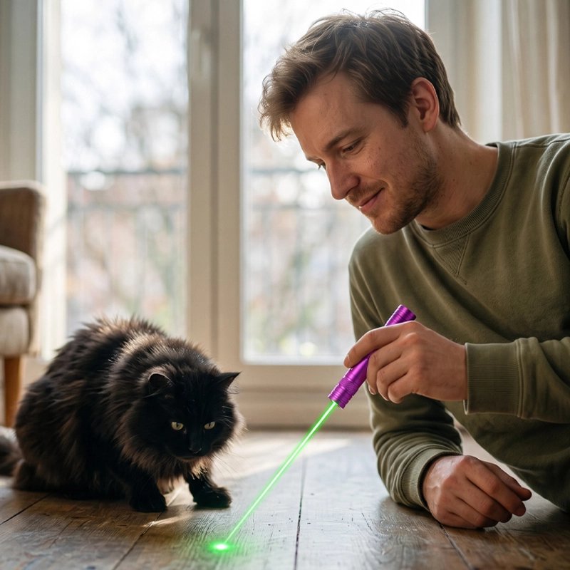 homme dirige Laser pour chat violet pour chat qui joue