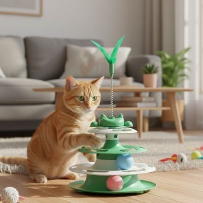 Jeu chat avec un ressort et des plumes