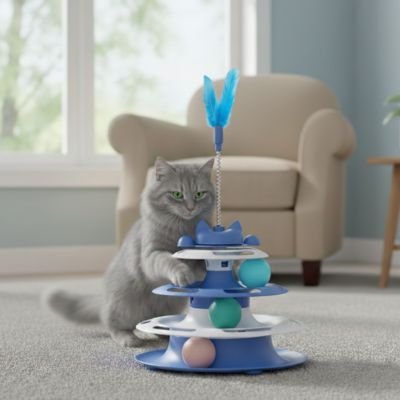 Jeu pour chat avec ressort et plumes