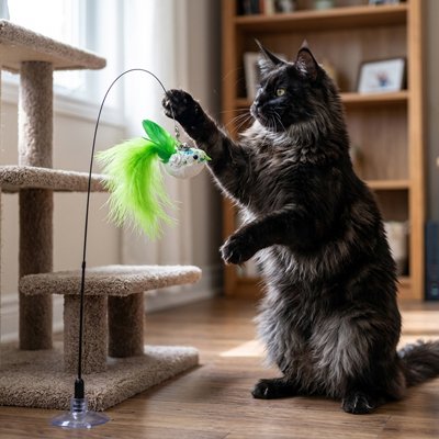 jeu pour Chat canne à pêche ludique avec oiseau vert