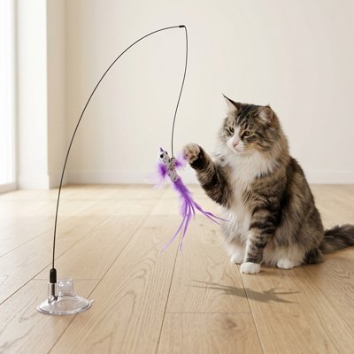 jeu pour Chat canne à pêche ludique avec oiseau violet