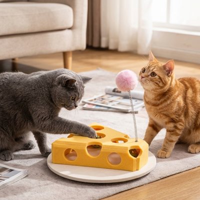 Jeu pour chat en forme triangulaire jaune