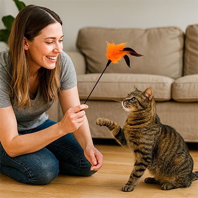 Jeu pour Chat plume suspendue sur tige | Félin'actif - Chatjoue