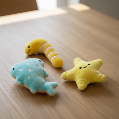 Jouet chat 3 couleur jaune poussin , jaune pâle  et bleu