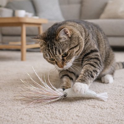 jouet Chat avec des filaments de couleurs et brillants