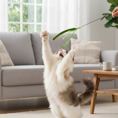 Jouet chat avec des plumes
