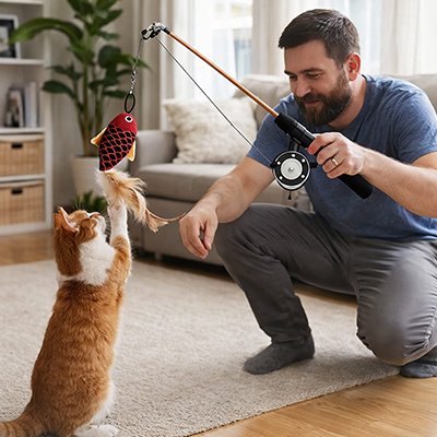 jouet Chat avec un joli poisson marron 