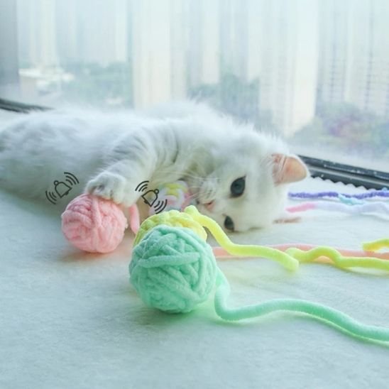 Jouet chat balle fils de couleurs vives | Interactif Félin - Chatjoue