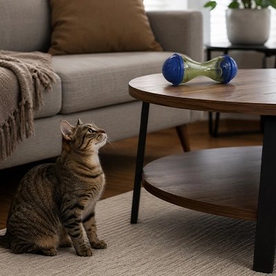 Jouet Chat de couleur bleu et transparent