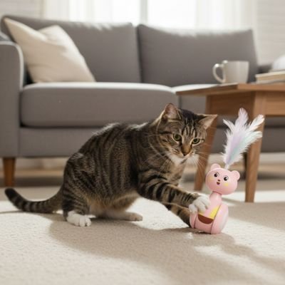Jouet chat interactif ours rose à oscillation| Stimulours - chajoue - Chatjoue