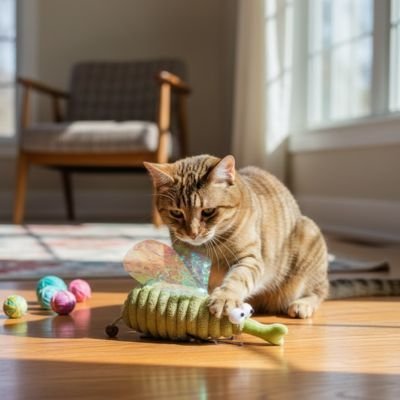 Jouet chat grosse libellule verte | Instinct Actif | chatjoue - Chatjoue