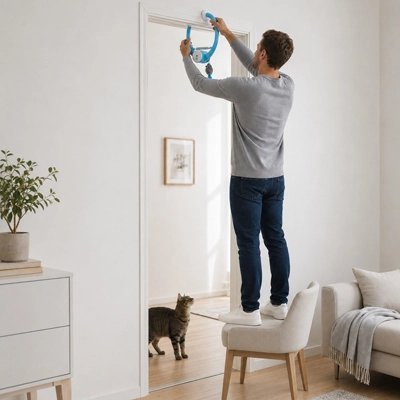 Jouet Chat interactif de couleur passe partout bleu et blanc