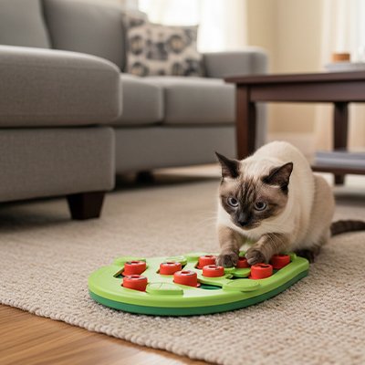 Jouet Chat interactif de couleur verte et rouge