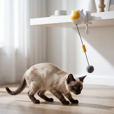 Jouet Chat interactif ficelle avec balle grise