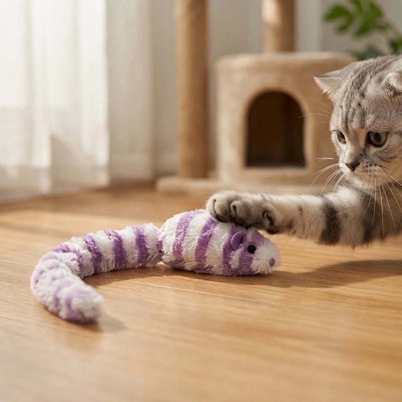 Jouet Chat interactif souris au sol chat pose patte dessus 