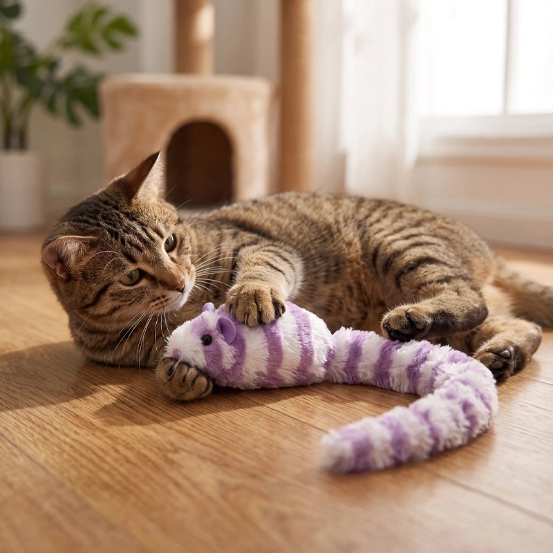 Jouet Chat interactif souris chat au sol qui la tient 
