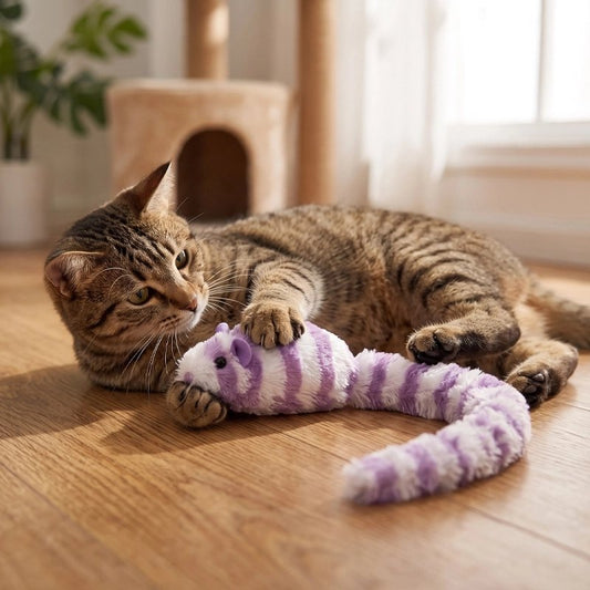 Jouet Chat interactif souris chat au sol qui la tient 