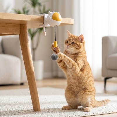 Jouet Chat interactif tête de chat jaune et blanc
