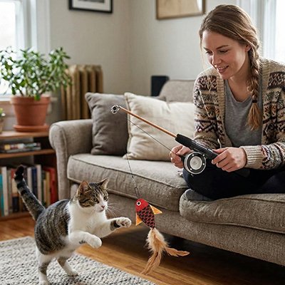 jouet Chat poisson avec des plumes à la queue