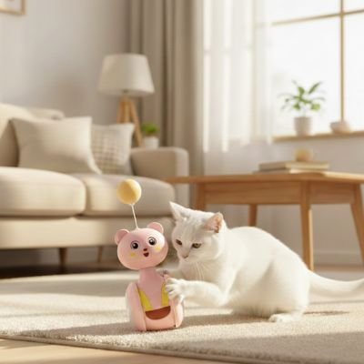 Jouet chat interactif ours rose à oscillation| Stimulours - chajoue - Chatjoue