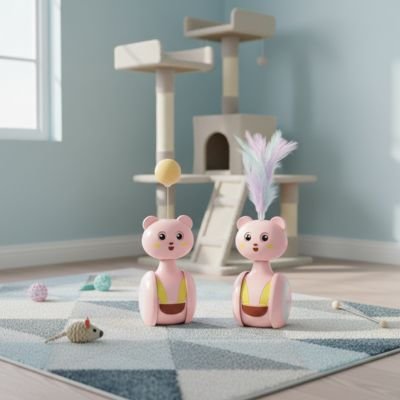 Jouet chat interactif ours rose à oscillation| Stimulours - chajoue - Chatjoue