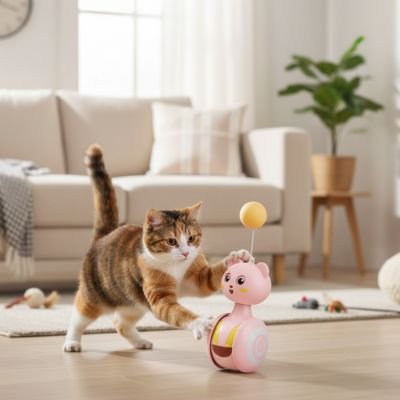 Jouet chat interactif ours rose à oscillation| Stimulours - chajoue - Chatjoue