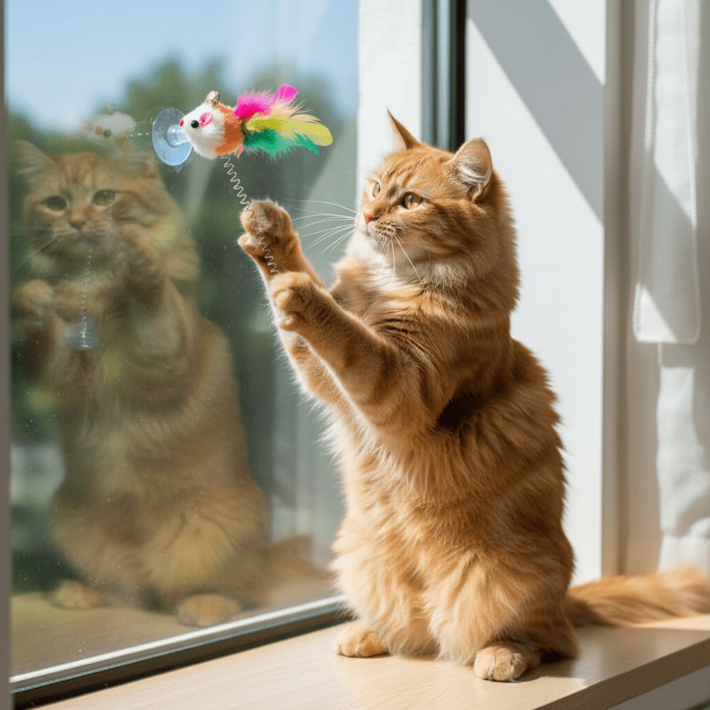 Jouet pour chat interactif oiseau sur tige et ventouse - Chatjoue