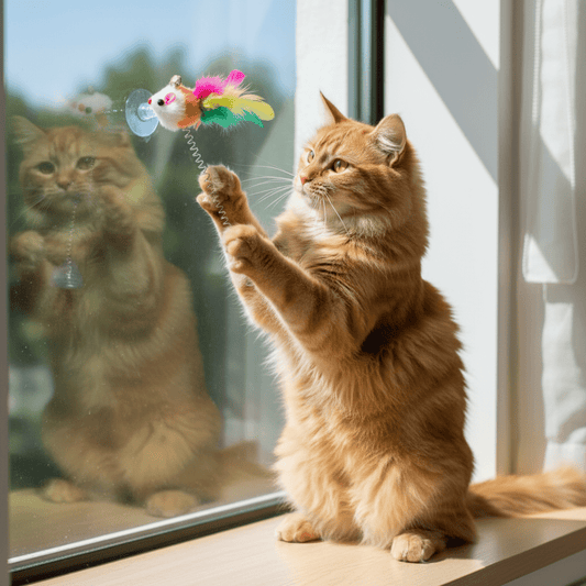 Jouet pour chat interactif oiseau sur tige et ventouse - Chatjoue