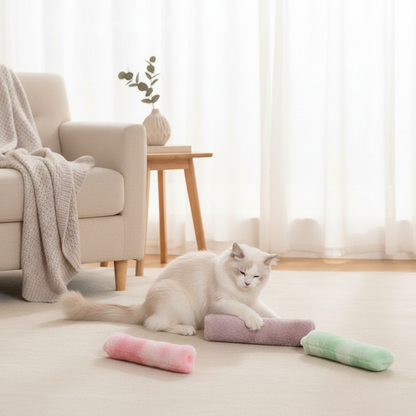 Jouet peluche chat couleurs pastel