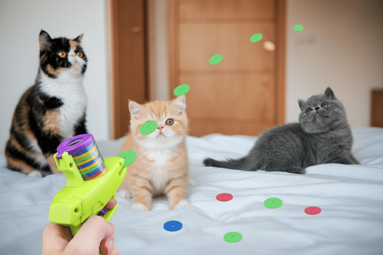 Jouet pour chat interactif pistolet et jetons| ChasseFun - Chatjoue