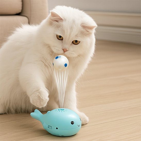 Jouet pour Chat baleine bleue a soufflement | Interactif Durable - chatjoue - Chatjoue