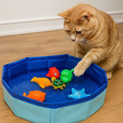 Jouet pour chat interactif piscine bleue et 6 figurines | FéliFun - Chatjoue