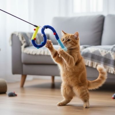 Jouet Canne à Pêche Chat Serpent & Pompons | Stimulation Chasse - Chatjoue
