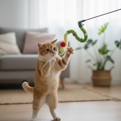 Jouet Canne à Pêche Chat Serpent & Pompons | Stimulation Chasse - Chatjoue