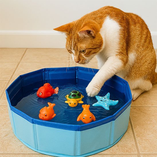 Jouet pour chat interactif piscine bleue et 6 figurines | FéliFun - Chatjoue